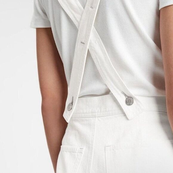 GAP Wide Leg Suspender Jeans White Denim Pants with Suspenders Size 31 | 12 Long - Picture 4 of 15